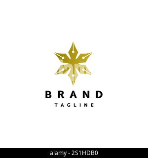 Six Star Symbol With Pen Tip Logo Design. Six Pen Points Form a Six Star Symbol Logo Design. Stock Vector