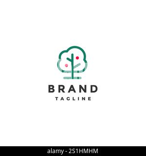 Apple Tree Icon Logo Design. Simple Apple Tree Outline Logo Design. Stock Vector