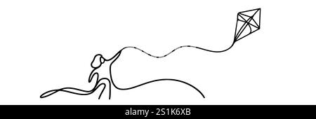 Kite One line drawing on white background. Stock Vector