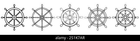 Set of Silhouettes of a ship's helm. Ship's rudder. Stock Vector