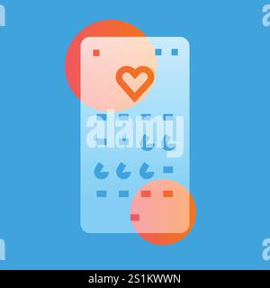 Menstrual calendar on phone glassmorphism illustration. Transparency blur elements. Ui layered design. Vector isolated element. Stock Vector