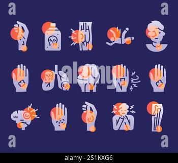 Household injuries glassmorphism illustration. Household injuries. Transparency blur elements. Ui layered design. Stock Vector