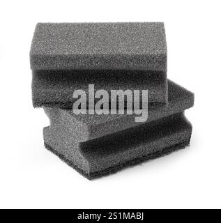 Black painting sponge used for washing dishes and art projects. Isolated on white. Stock Photo