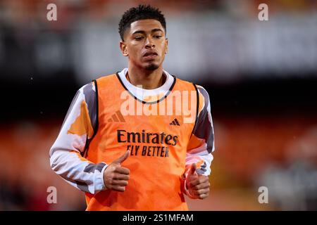 Jude Bellingham of Real Madrid seen in action during the La Liga 2024/25 match between Valencia CF and Real Madrid at the Mestalla stadium. Stock Photo