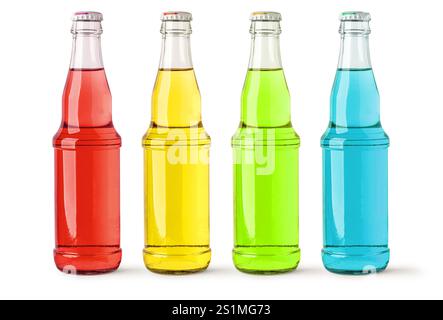 Colorful soda soft drinks in bottles isolated on white background with clipping path Stock Photo