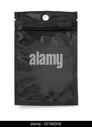 Black plastic zipper bag isolated on white background with clipping path Stock Photo