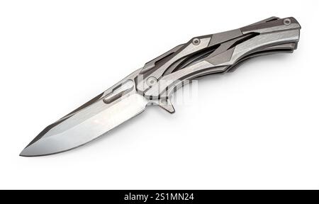 Modern pocket knife with  handle resting on white background with clipping path Stock Photo