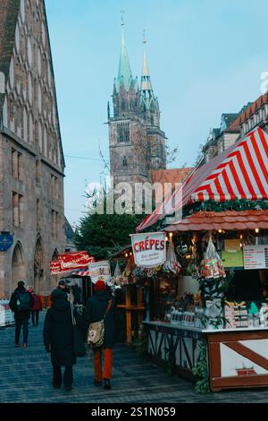 Nuremburg, Germany - December 4, 2024: Crepes stall at the Nuremburg Christmas market, one of Germany's oldest markets Stock Photo