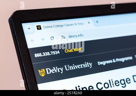 New York, USA - January 01, 2025: DeVry University website on a laptop screen showing online college degree programs and career-focused education Stock Photo