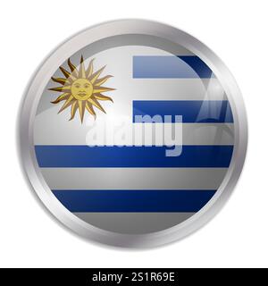 Uruguay flag - glossy circle button displays a colorful flag representing a country cultural identity and heritage. The essence of national pride and unity. Stock Vector