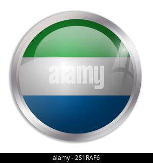 Sierra Leone flag - glossy circle button displays a colorful flag representing a country cultural identity and heritage. The essence of national pride and unity. Stock Vector