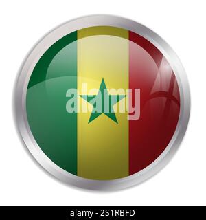 Senegal flag - glossy circle button displays a colorful flag representing a country cultural identity and heritage. The essence of national pride and unity. Stock Vector