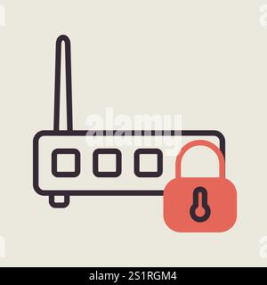 WIFI modem with lock vector icon. Private wifi network sign. Security sign. Graph symbol for your web site design, logo, app, UI Stock Vector