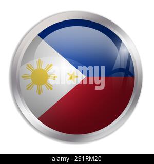 Philippines flag - glossy circle button displays a colorful flag representing a country cultural identity and heritage. The essence of national pride and unity. Stock Vector