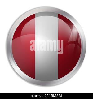 Peru flag - glossy circle button displays a colorful flag representing a country cultural identity and heritage. The essence of national pride and unity. Stock Vector
