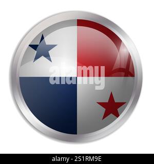 Panama flag - glossy circle button displays a colorful flag representing a country cultural identity and heritage. The essence of national pride and unity. Stock Vector