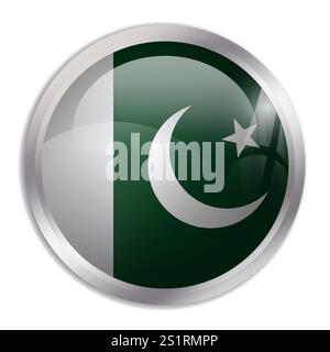 Pakistan flag - glossy circle button displays a colorful flag representing a country cultural identity and heritage. The essence of national pride and unity. Stock Vector