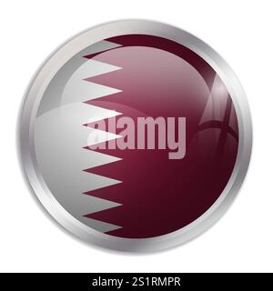 Qatar flag - glossy circle button displays a colorful flag representing a country cultural identity and heritage. The essence of national pride and unity. Stock Vector