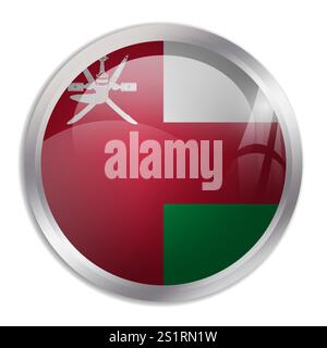 Oman flag - glossy circle button displays a colorful flag representing a country cultural identity and heritage. The essence of national pride and unity. Stock Vector