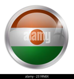 Niger flag - glossy circle button displays a colorful flag representing a country cultural identity and heritage. The essence of national pride and unity. Stock Vector