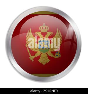 Montenegro flag - glossy circle button displays a colorful flag representing a country cultural identity and heritage. The essence of national pride and unity. Stock Vector