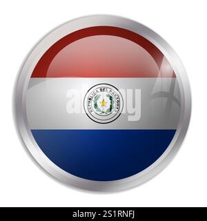 Paraguay flag - glossy circle button displays a colorful flag representing a country cultural identity and heritage. The essence of national pride and unity. Stock Vector