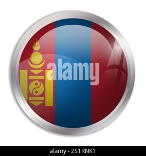 Mongolia flag - glossy circle button displays a colorful flag representing a country cultural identity and heritage. The essence of national pride and unity. Stock Vector