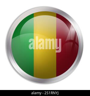 Mali flag - glossy circle button displays a colorful flag representing a country cultural identity and heritage. The essence of national pride and unity. Stock Vector
