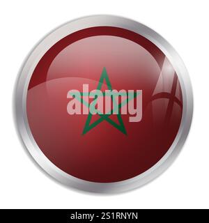 Morocco flag - glossy circle button displays a colorful flag representing a country cultural identity and heritage. The essence of national pride and unity. Stock Vector