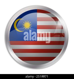 Malaysia flag - glossy circle button displays a colorful flag representing a country cultural identity and heritage. The essence of national pride and unity. Stock Vector