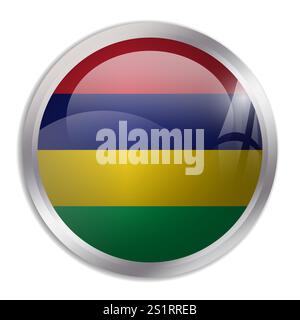 Mauritius flag - glossy circle button displays a colorful flag representing a country cultural identity and heritage. The essence of national pride and unity. Stock Vector