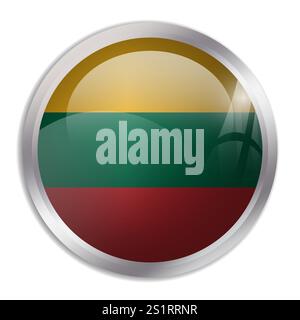Lithuania flag - glossy circle button displays a colorful flag representing a country cultural identity and heritage. The essence of national pride and unity. Stock Vector