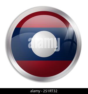 Laos flag - glossy circle button displays a colorful flag representing a country cultural identity and heritage. The essence of national pride and unity. Stock Vector