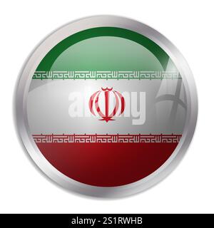 Iran flag - glossy circle button displays a colorful flag representing a country cultural identity and heritage. The essence of national pride and unity. Stock Vector