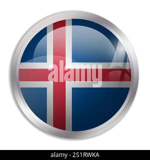 Iceland flag - glossy circle button displays a colorful flag representing a country cultural identity and heritage. The essence of national pride and unity. Stock Vector