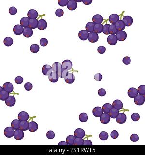 Seamless pattern of grapes in purple hues on a white background. Ideal for wine labels, food packaging, or vineyard-themed designs. Vector illustratio Stock Vector