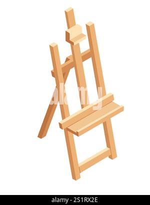 Isometric wooden easel stand. Empty easel without artboard. Tripod for artist drawing. Vector illustration isolated on white background. Stock Vector