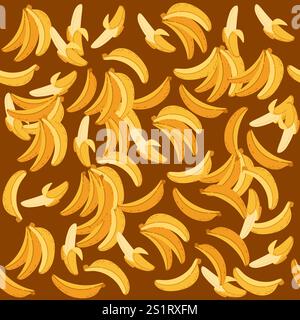 Seamless pattern of bananas on brown background. Ideal for food packaging, fruit-themed designs, or digital projects with a fresh vibe. Vector illustr Stock Vector