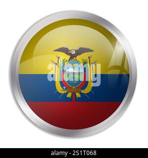 Ecuador flag - glossy circle button displays a colorful flag representing a country cultural identity and heritage. The essence of national pride and unity. Stock Vector