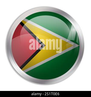 Guyana flag - glossy circle button displays a colorful flag representing a country cultural identity and heritage. The essence of national pride and unity. Stock Vector