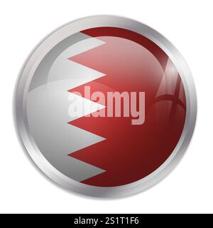 Bahrain flag - glossy circle button displays a colorful flag representing a country cultural identity and heritage. The essence of national pride and unity. Stock Vector
