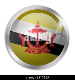 Brunei flag - glossy circle button displays a colorful flag representing a country cultural identity and heritage. The essence of national pride and unity. Stock Vector