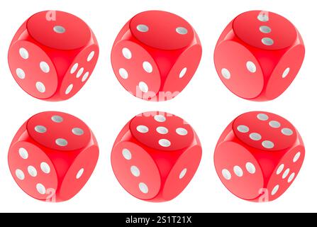 Red dice, 6 dice sides. 3D rendering isolated on white background Stock Photo