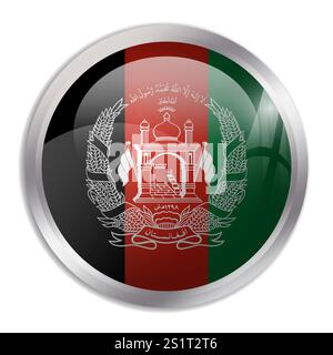 Afghanistan flag - glossy circle button displays a colorful flag representing a country cultural identity and heritage. The essence of national pride and unity. Stock Vector