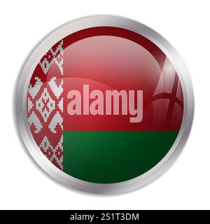 Belarus flag - glossy circle button displays a colorful flag representing a country cultural identity and heritage. The essence of national pride and unity. Stock Vector