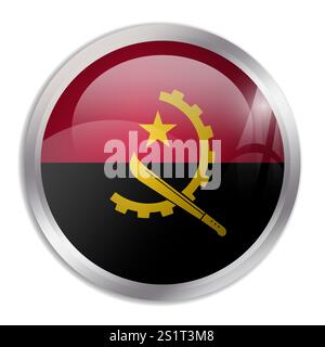 Angola flag - glossy circle button displays a colorful flag representing a country cultural identity and heritage. The essence of national pride and unity. Stock Vector