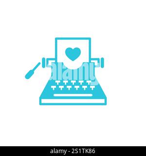 Love Written for Eternity. Vintage typewriter icon. Blue icon set. Stock Vector