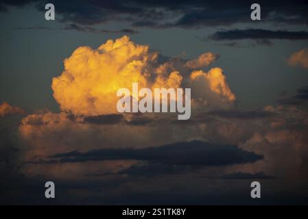 Cumulonimbus thundercloud at sunset with dramatic sky in front of a thunderstorm Stock Photo