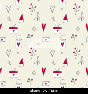 Seamless Christmas Doodles. Decorative background. Stock Vector