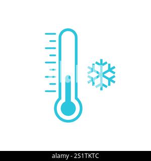Freeze icon, Thermometer with snowflakes. Isolated on white background. Blue icon set. Stock Vector
